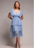 Goddiva Light Blue Plain Lurex Chiffon Tiered Midi Dress - 18 Image 1