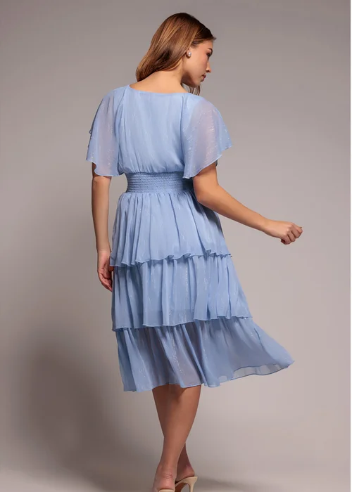 Goddiva Light Blue Plain Lurex Chiffon Tiered Midi Dress - 18 Image 2