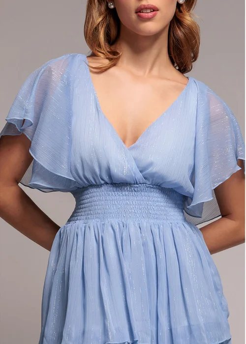Goddiva Light Blue Plain Lurex Chiffon Tiered Midi Dress - 18 Image 3