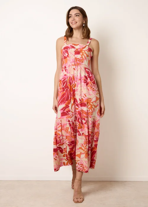Blue Vanilla Pink Tropical Print Adjustable Strap Maxi Dress - M Image 1