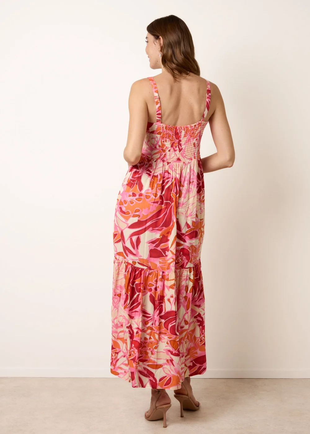 Blue Vanilla Pink Tropical Print Adjustable Strap Maxi Dress - M Image 4