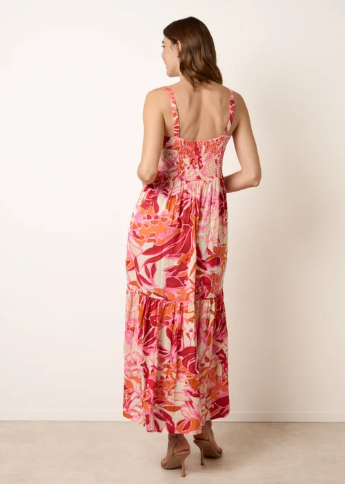 Blue Vanilla Pink Tropical Print Adjustable Strap Maxi Dress - M Image 4