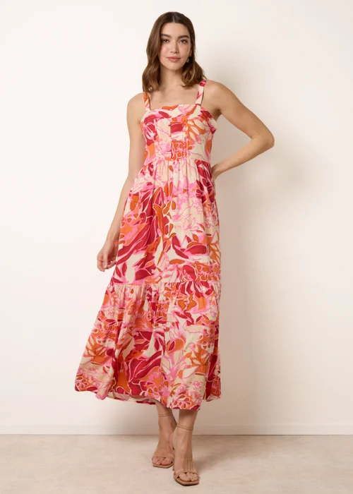 Blue Vanilla Pink Tropical Print Adjustable Strap Maxi Dress - M Image 3