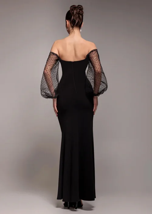 Goddiva Black Dobby Organza Bishop Sleeve Multiway Maxi Dress - 10 Image 2