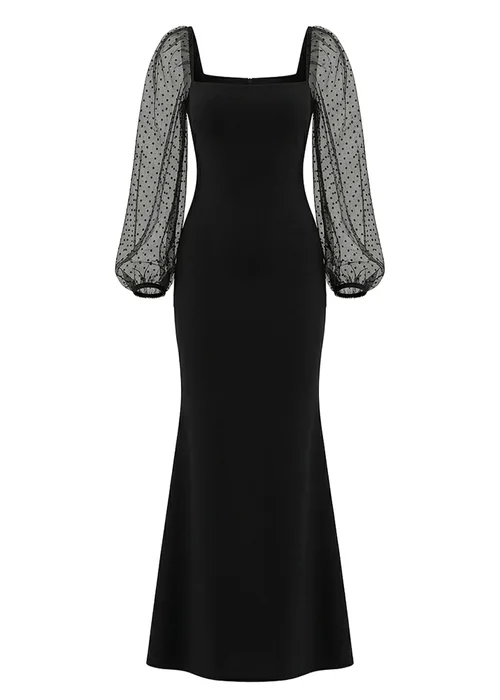 Goddiva Black Dobby Organza Bishop Sleeve Multiway Maxi Dress - 10 Image 5