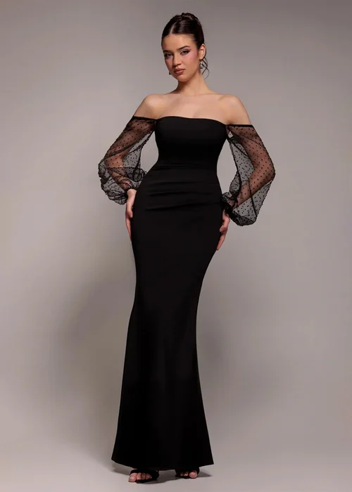 Goddiva Black Dobby Organza Bishop Sleeve Multiway Maxi Dress - 10 Image 1
