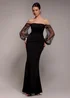 Goddiva Black Dobby Organza Bishop Sleeve Multiway Maxi Dress - 10 Image 1