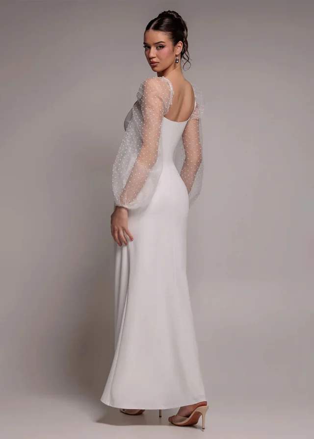 Goddiva White Dobby Organza Bishop Sleeve Multiway Maxi Dress