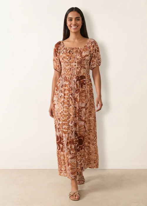 Blue Vanilla Brown Tie Front Shirred Midi Dress - XL Image 2