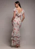 Goddiva Cream Floral Printed Chiffon Ruffle Maxi Dress - 14 Image 2
