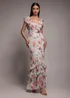Goddiva Cream Floral Printed Chiffon Ruffle Maxi Dress - 14 Image 1