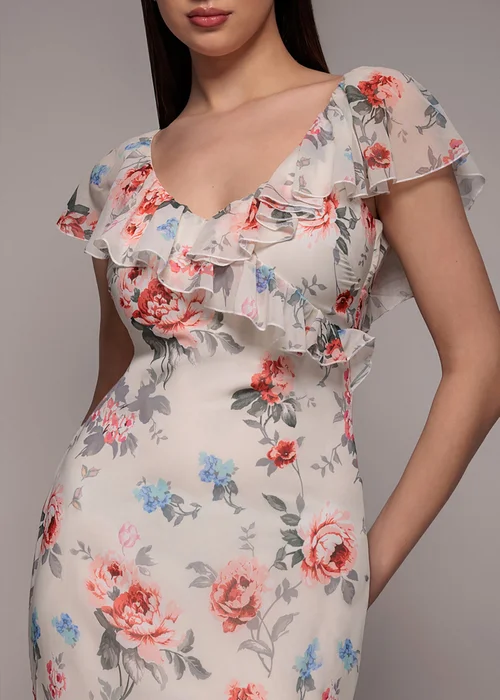 Goddiva Cream Floral Printed Chiffon Ruffle Maxi Dress - 14 Image 3