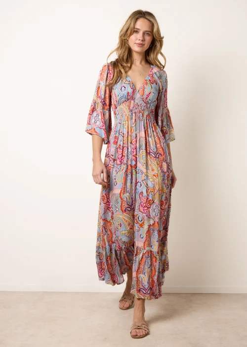 Blue Vanilla Multi Paisley Print V Neck Maxi Dress - S/M Image 3