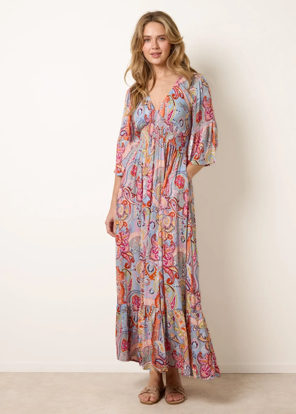 Blue Vanilla Multi Paisley Print V Neck Maxi Dress - S/M Image 1