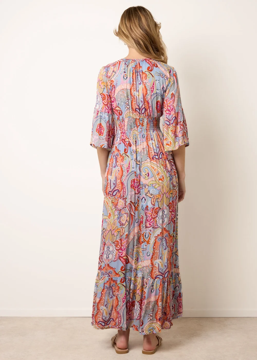 Blue Vanilla Multi Paisley Print V Neck Maxi Dress - S/M Image 4