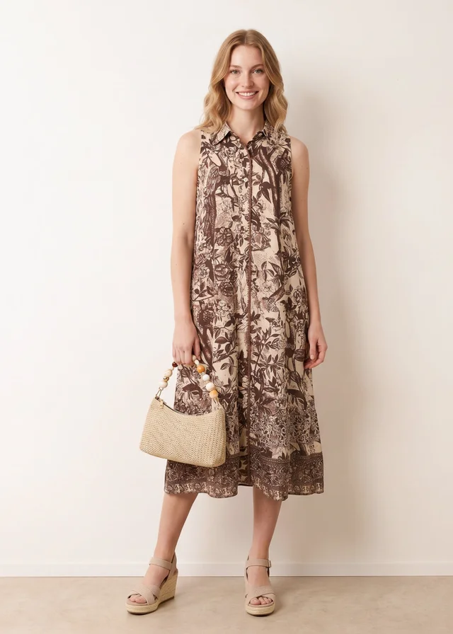 Blue Vanilla Brown Midi Shirt Dress