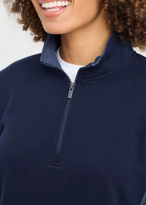Cotton Traders Navy Half Zip Panelled Sweatshirt - L Image 3