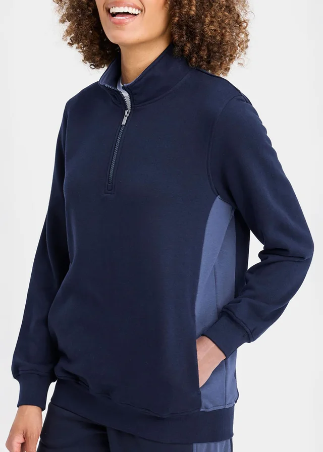 Cotton Traders Navy Half Zip Panelled Sweatshirt