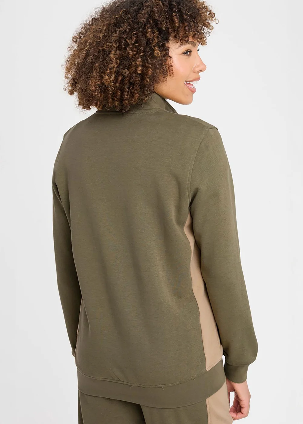 Cotton Traders Khaki Half Zip Panelled Sweatshirt - 2XL Image 4