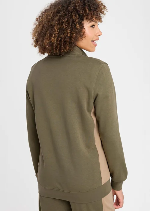 Cotton Traders Khaki Half Zip Panelled Sweatshirt - 2XL Image 4