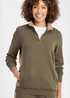 Cotton Traders Khaki Half Zip Panelled Sweatshirt - 2XL Image 1