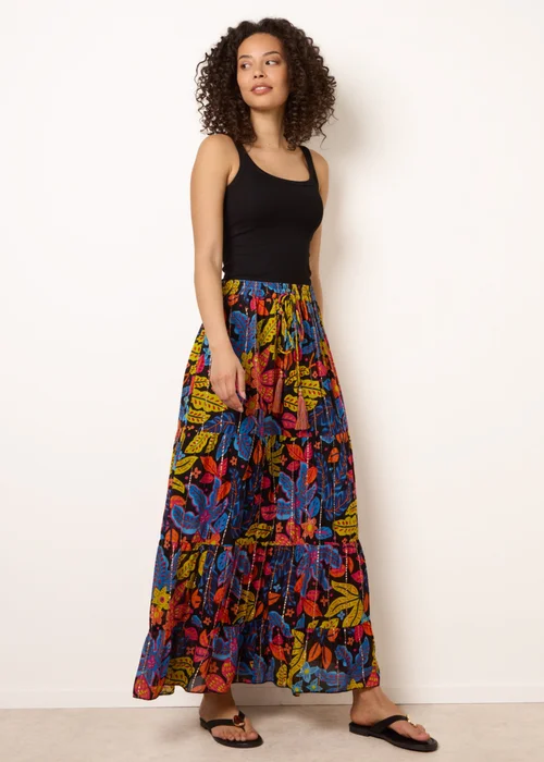 Blue Vanilla Black Tiered Bright Maxi Skirt - S/M Image 1