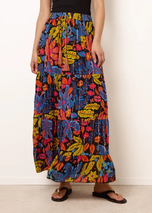 Blue Vanilla Black Tiered Bright Maxi Skirt - S/M Image 2