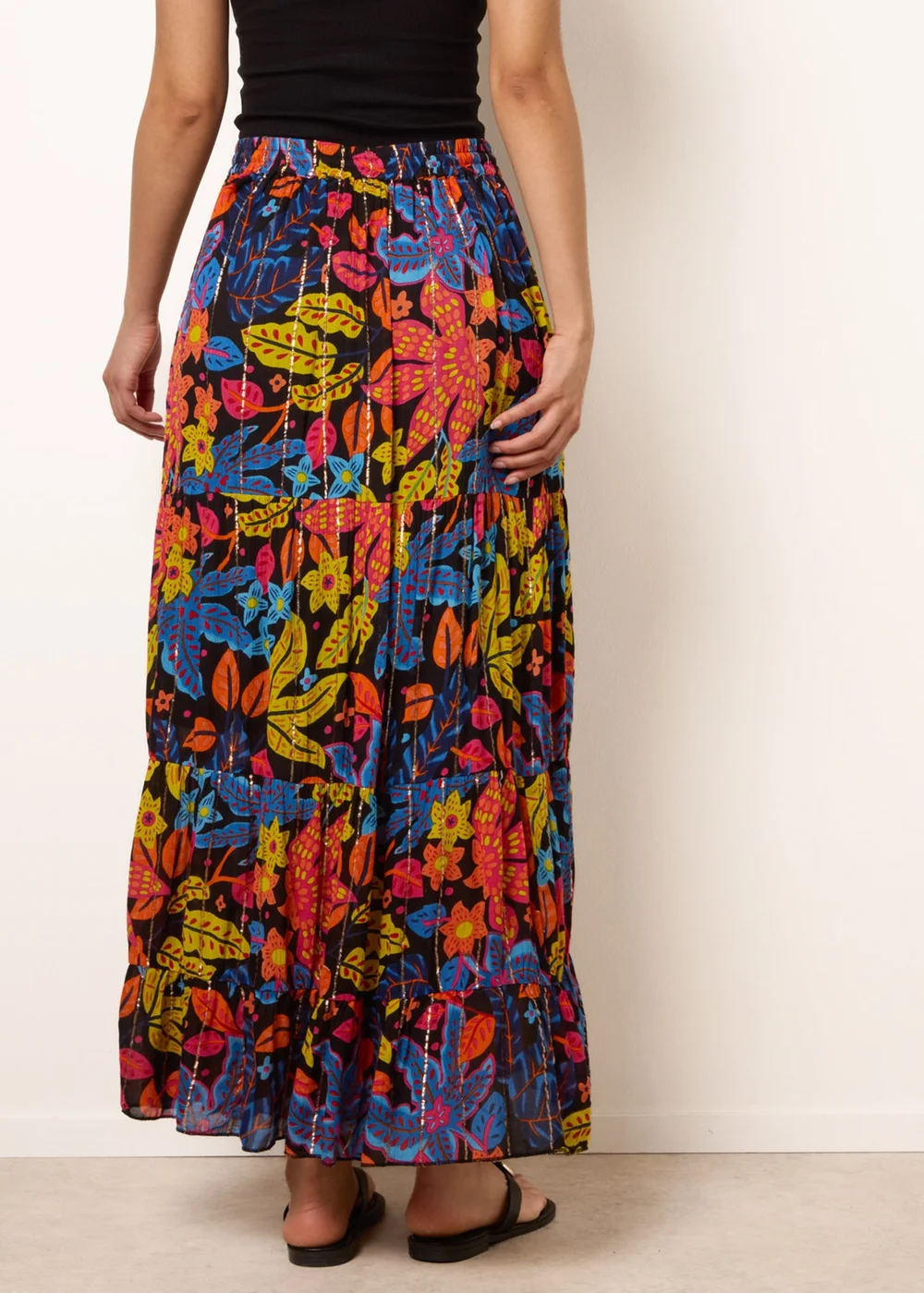 Blue Vanilla Black Tiered Bright Maxi Skirt - S/M Image 4