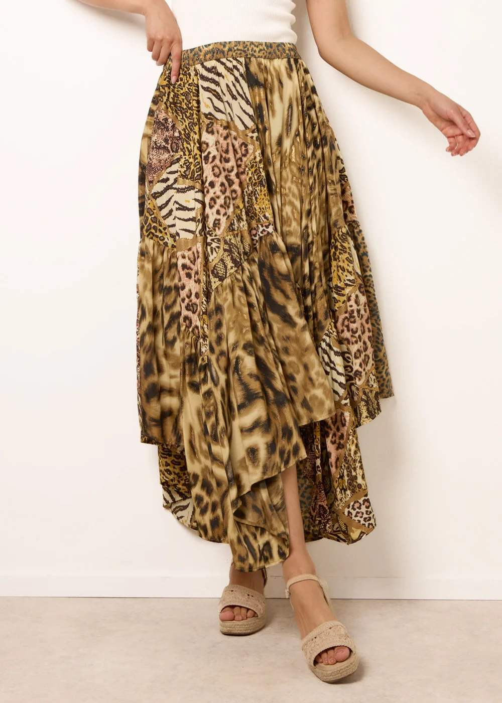 Blue Vanilla Brown Animal Asymmetric Midi Skirt - One Size Image 2