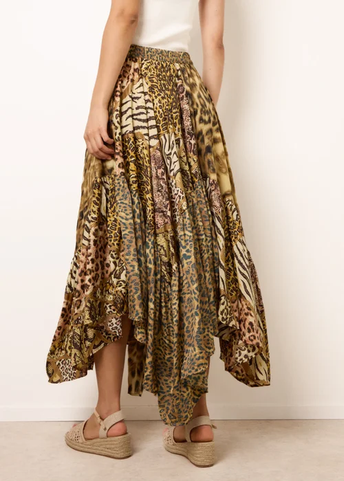 Blue Vanilla Brown Animal Asymmetric Midi Skirt - One Size Image 3