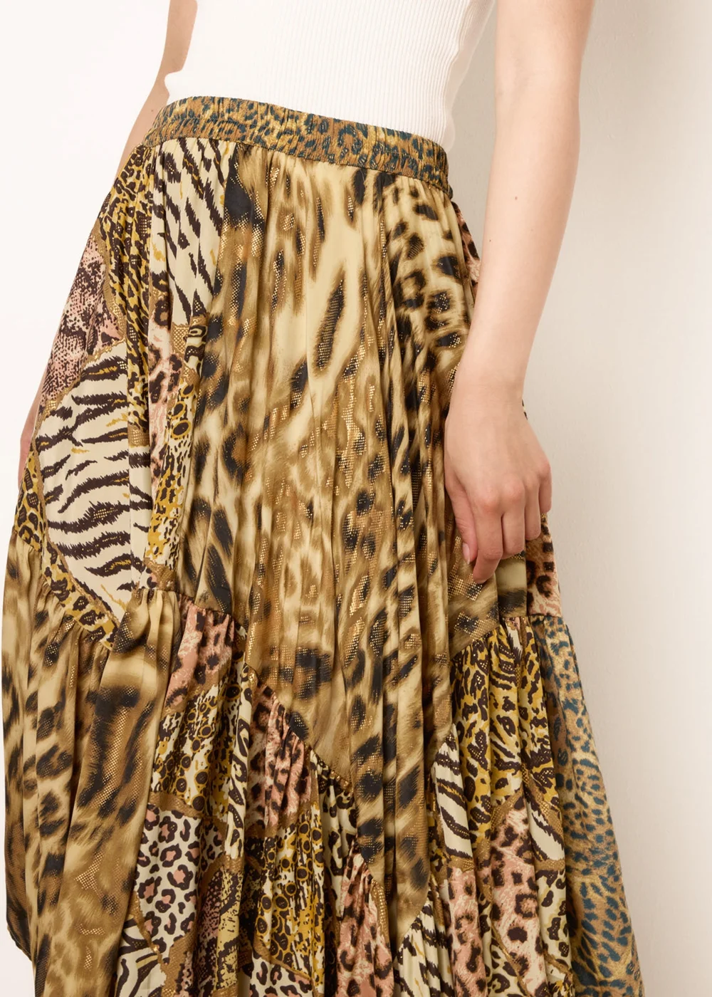 Blue Vanilla Brown Animal Asymmetric Midi Skirt - One Size Image 4
