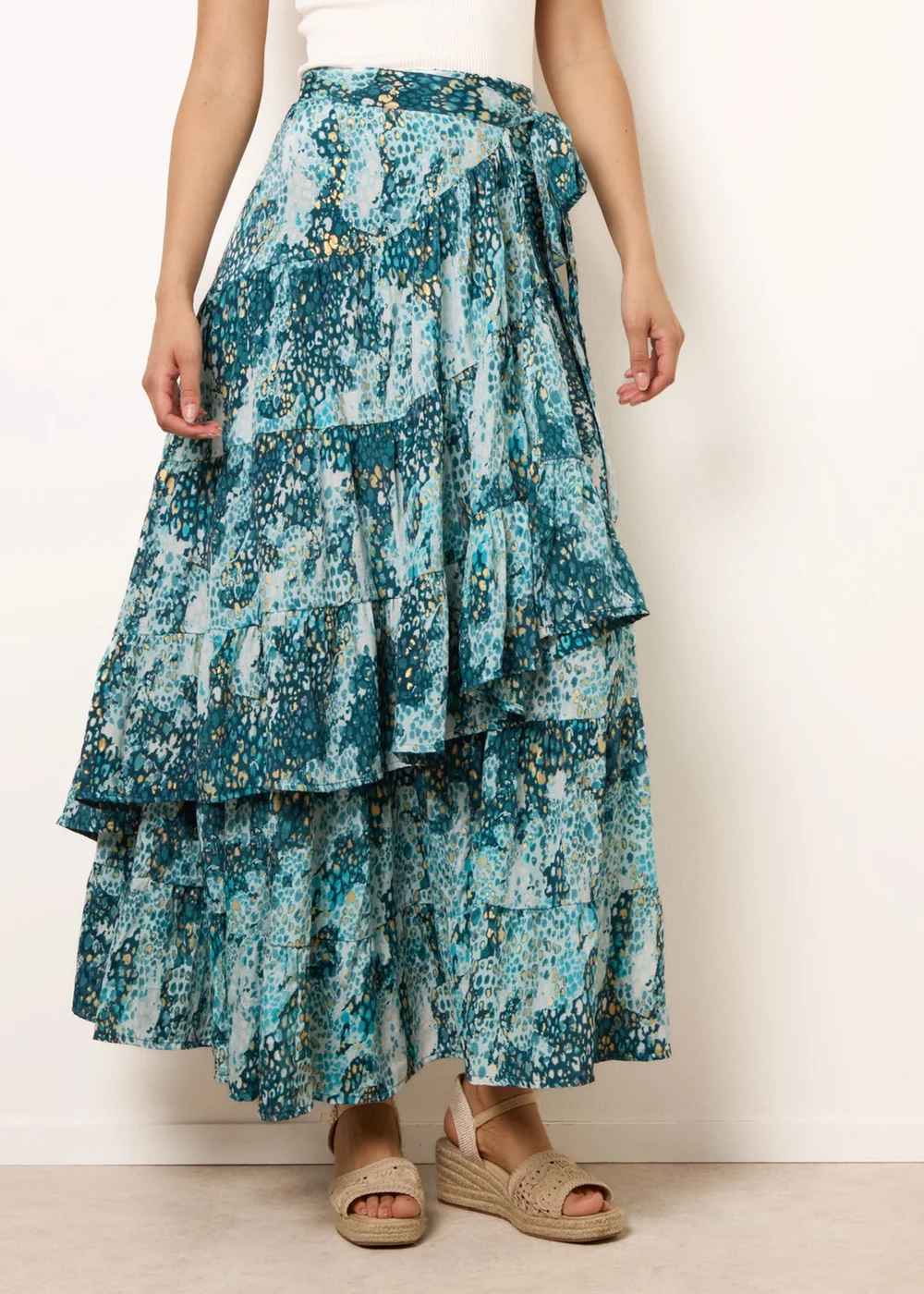 Blue Vanilla Blue Wrap Metallic Tiered Skirt - One Size Image 2