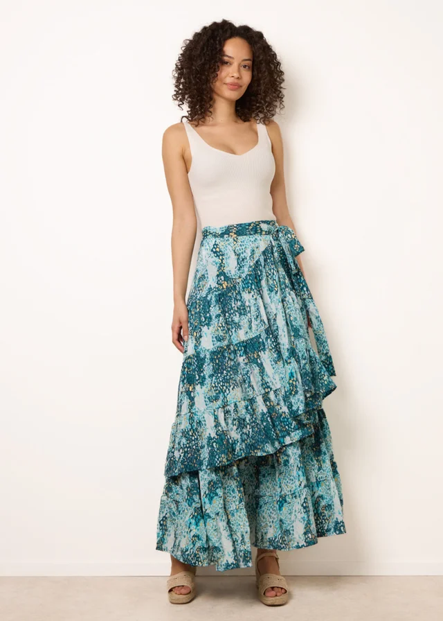 Blue Vanilla Blue Wrap Metallic Tiered Skirt