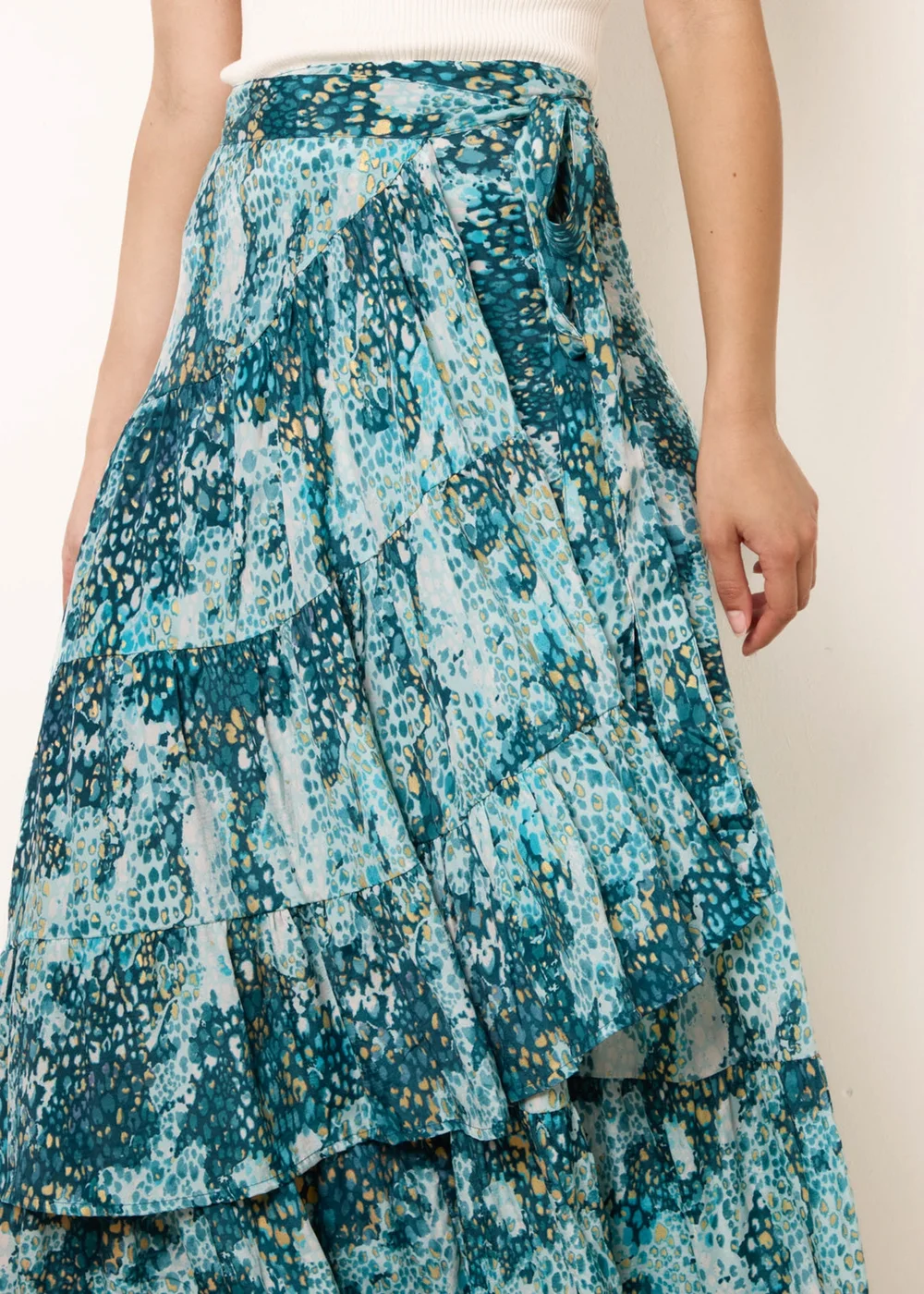 Blue Vanilla Blue Wrap Metallic Tiered Skirt - One Size Image 3