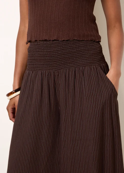 Blue Vanilla Brown Wide Leg Shirred Waist Wavy Trousers - L/XL Image 3