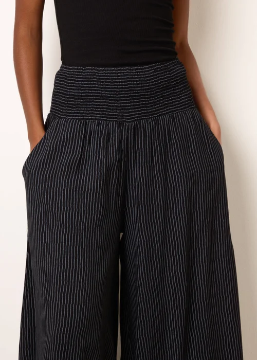 Blue Vanilla Black Wide Leg Shirred Waist Wavy Trousers - S/M Image 3