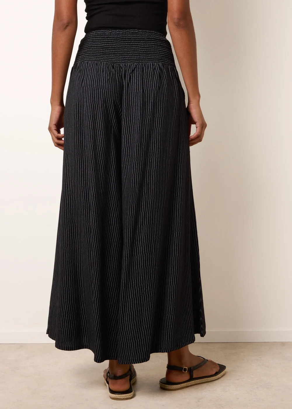 Blue Vanilla Black Wide Leg Shirred Waist Wavy Trousers - S/M Image 4