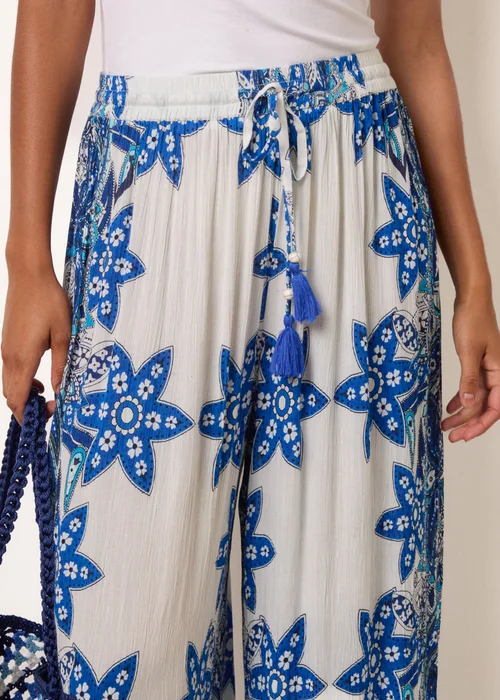 Blue Vanilla Blue Paisley Floral Wide Leg Printed Trousers - L Image 3