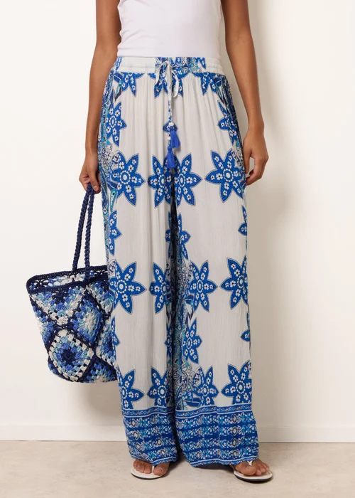 Blue Vanilla Blue Paisley Floral Wide Leg Printed Trousers - L Image 2