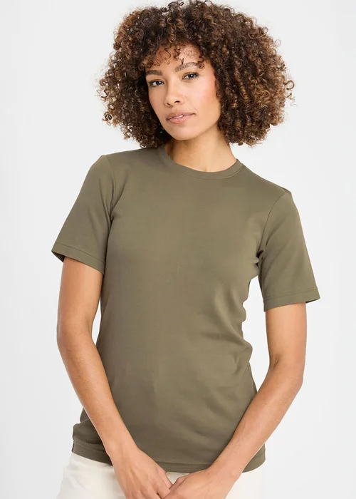 Cotton Traders Khaki Short Sleeve Crew Neck Base Layer Top - 3XL Image 1