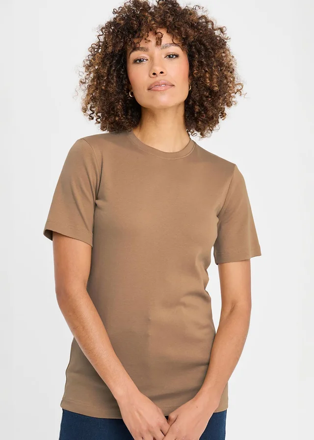 Cotton Traders Pale Camel Short Sleeve Crew Neck Base Layer Top