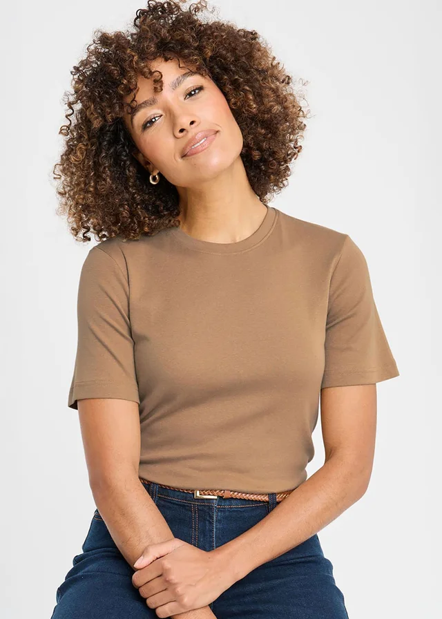 Cotton Traders Pale Camel Short Sleeve Crew Neck Base Layer Top