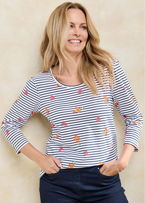 Cotton Traders Ivory Ladies 3/4 Sleeve Scoop Neck Printed Top - 22 Image 2