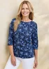 Cotton Traders Navy Ladies 3/4 Sleeve Boat Neck Printed Top - 18 Image 2