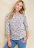 Cotton Traders Ivory Ladies 3/4 Sleeve Boat Neck Printed Top - 18 Image 2