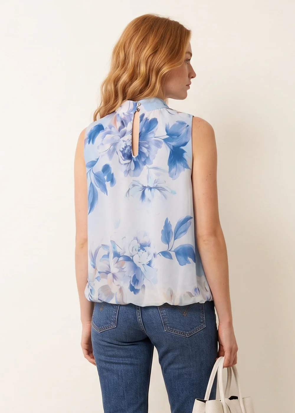 Blue Vanilla Blue Sleeveless High Neck Puffball Blouse - S/M Image 4