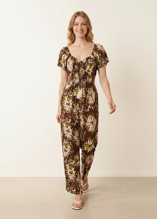 Blue Vanilla Brown Shirred Waist Wide Leg Jumpsuit - M/L Image 2
