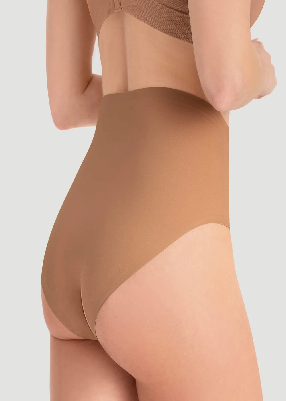 Conturve Tan High Waist Seamless Bonded Brief Underwear - S Image 1