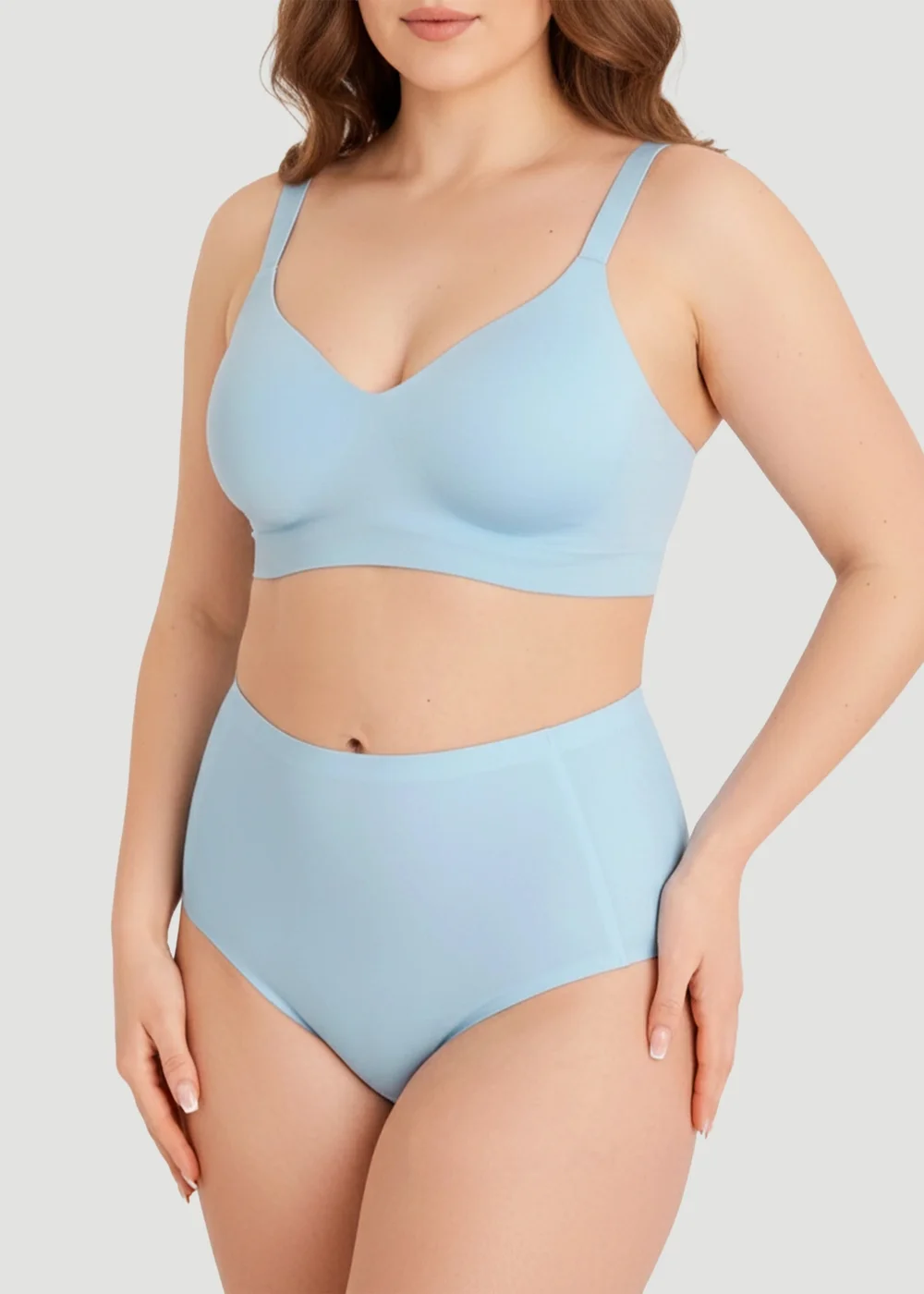 Conturve Pale Blue High Waist Seamless Bonded Brief Underwear - 2XL Image 3