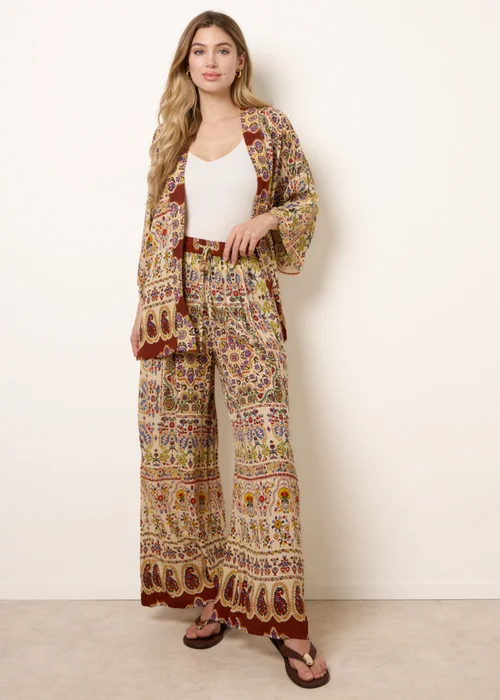 Blue Vanilla Multi Paisley Print Kimono With Embellishment - One Size Image 2